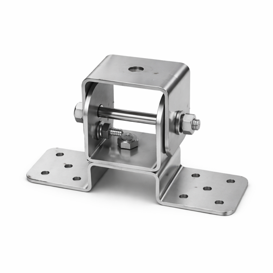 BASE ARTICULADA (en acero Inoxidable) para soporte de puntas captadoras uso en superficies o techos con inclinación, se puede pegar mediante adhesivo o con chazos