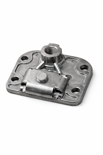 Base plana (aluminio) para montaje de punta captora (16 mm)a techo o superficie plana con conexión a alambrón (8 mm)