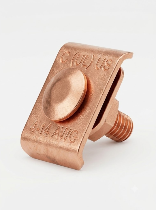 Conector para aterrizar  Bandeja Tipo Malla o cablofil Cables 14 a 4 Awg Bronce con acabado cobrizado electrolítico