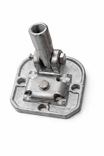 Base plana articulada nivelable para punta captadora con borne para conductor Ø8 mm (rosca M16)