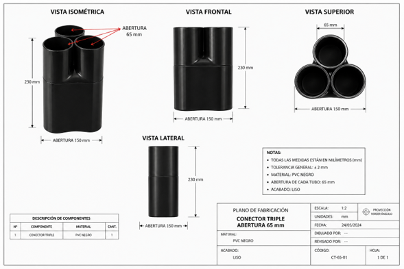 BOTA TERMOENCOGIBLE o TERMOCONTRACTIL CUERPO PARA TUBO DE 4" (3 SALIDAS) - Imagen 2