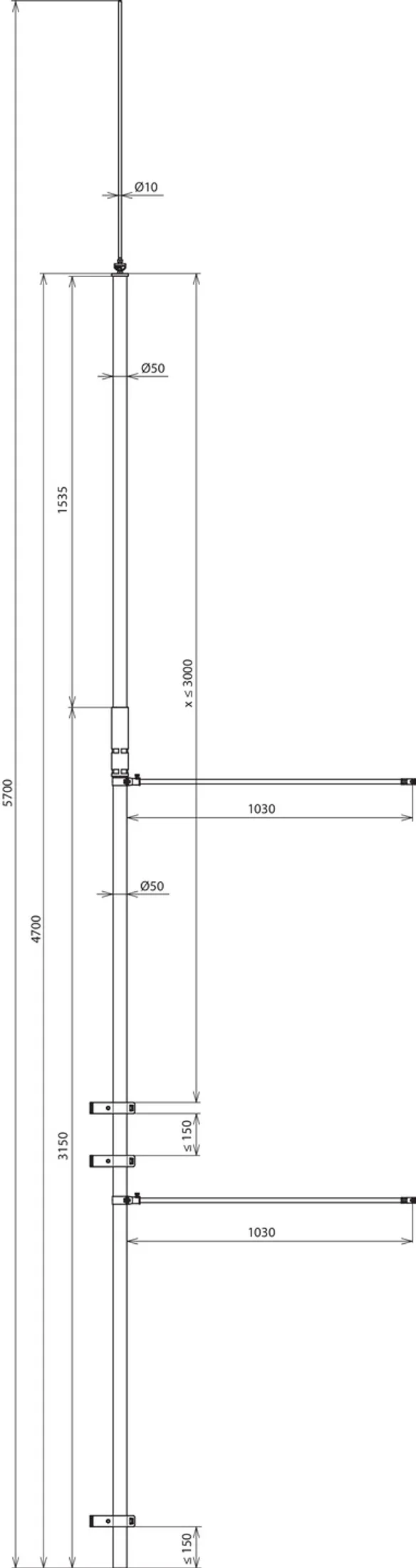 PUNTA CAPTADORA AISLADA CON SOPORTE DE MONTAJE LONGUITUD TOTAL 5700 mm (COMBI) - Imagen 7